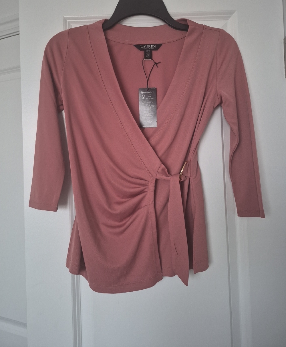 Ralph Lauren Mauve Wrap-Front Blouse with Side Tie